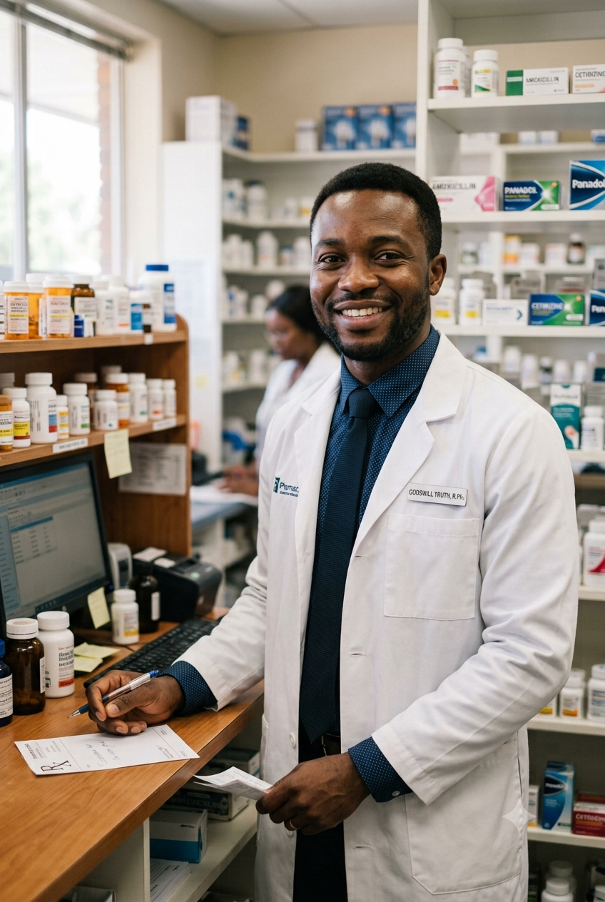 Godswill Truth at the pharmacy counter