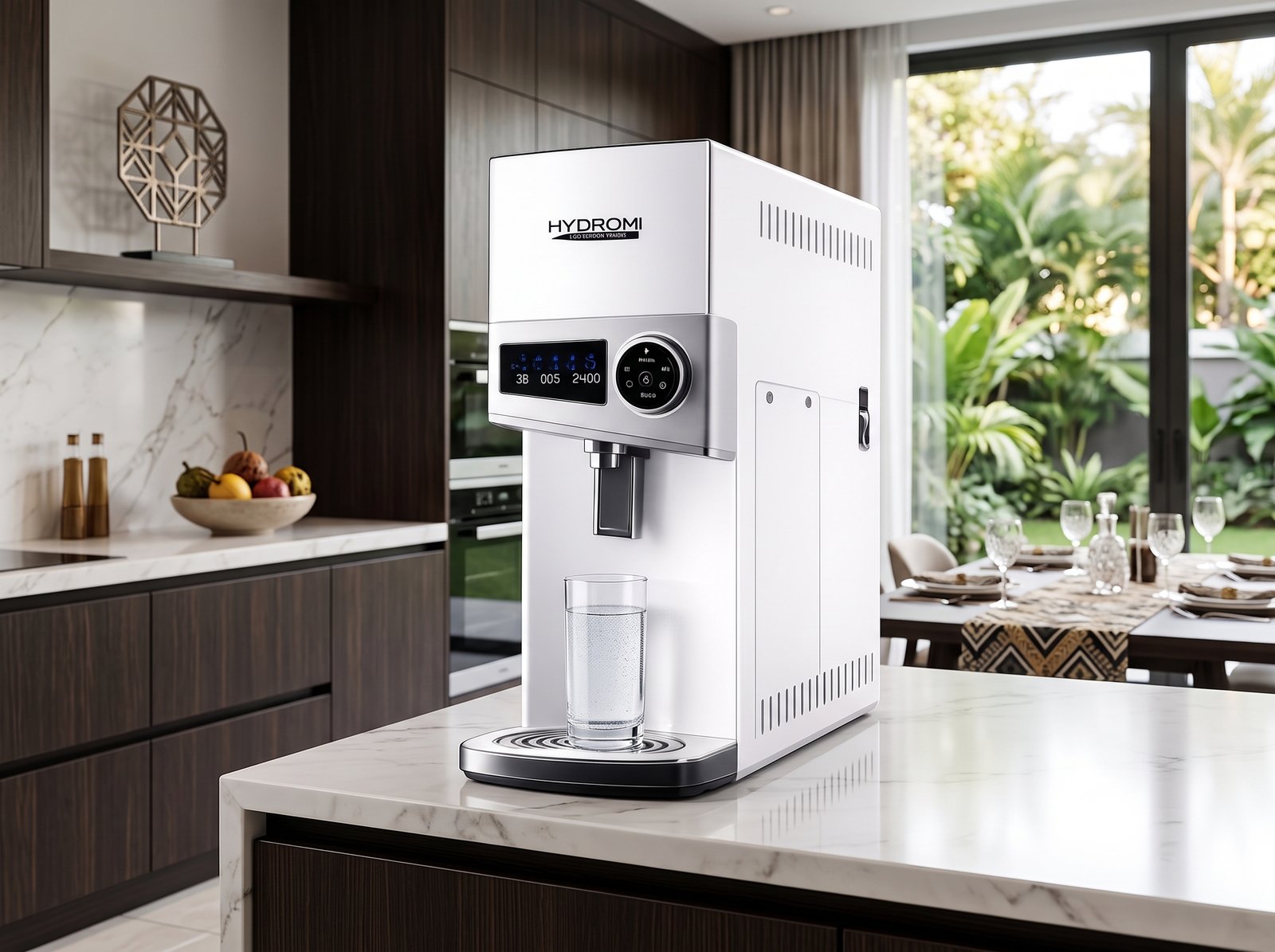 Hydromi Lifestyle Setting — the Hydromi machine placed in a modern home kitchen