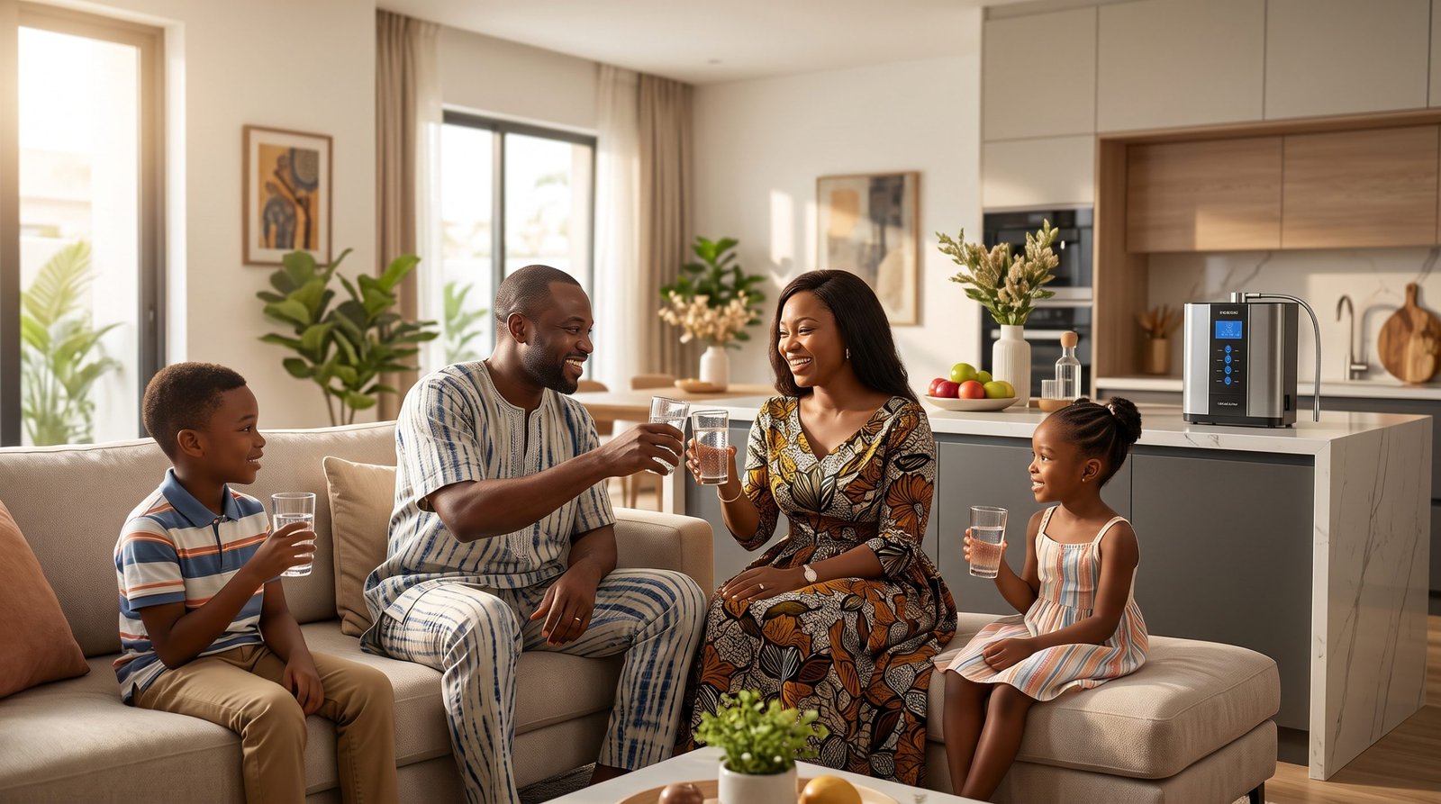 Nigerian family sharing hydrogen water together
